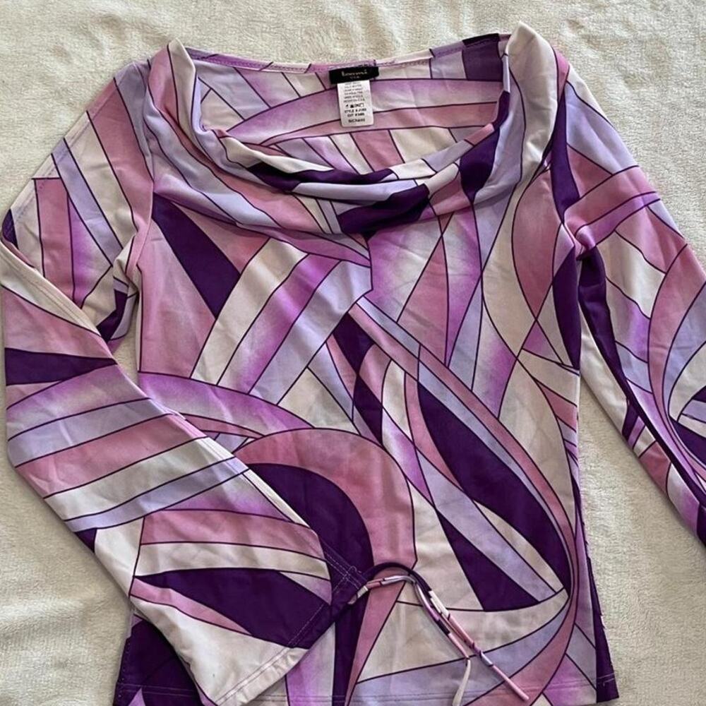 Vintage Toomi Abstract Geometric Long Sleeve Tie Rave Shirt Small